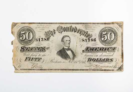 "Lost Cause Memento", $50 Confederate bill