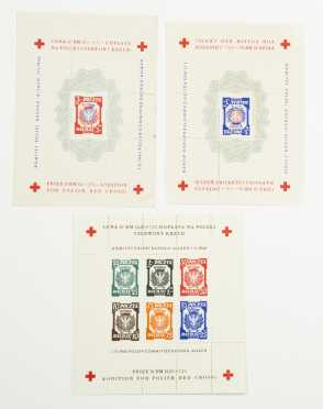 Lot of 3 Polish Red Cross Inter-Camp Dachau Concentration Camp Stamp Sheets, Circa 1945