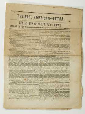 19th Century State of Maine Leaflet/Pamphlet, "The Free American-- Extra"