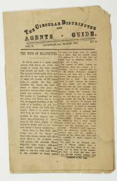 Late 19th century Savannah, GA Leaflet/Pamphlet "The Circular Distributer and Agents Guide"