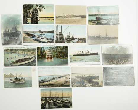 Lot of 16 Early 20th Century Post Cards of Paddle Boats, Steam Boats, Tall Ships, etc…