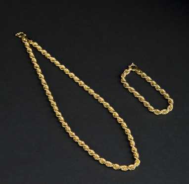 Matching Yellow Gold Chain Necklace and Bracelet