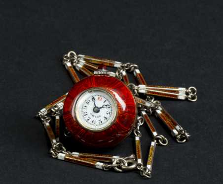 Russet Orange Enamel Globe Watch Pendant