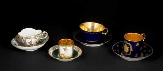 Four Continental Cups and Saucers