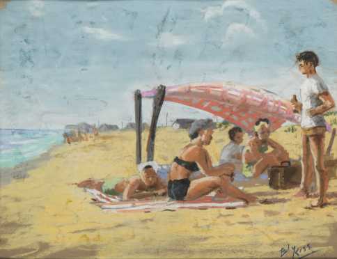 Ely (Eleanor) Kish (Kiss) pastel painting of a beach scene