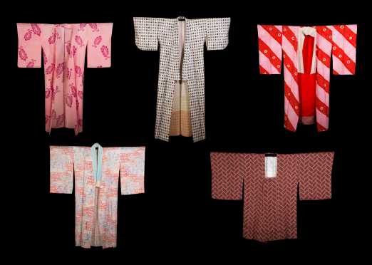 Lot of Five Kimono (hand dyed & painted)