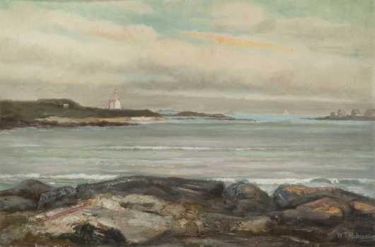 William T. Robinson, Oil on board painting of the NE Coast with sailboats