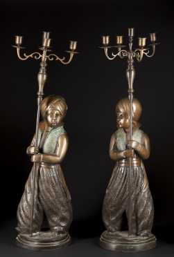 Pair of Bronze Turkish Candleabra