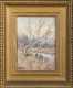 J.Huliata, ? 20thC., Oil on Artist Board of a birch tree by a pond