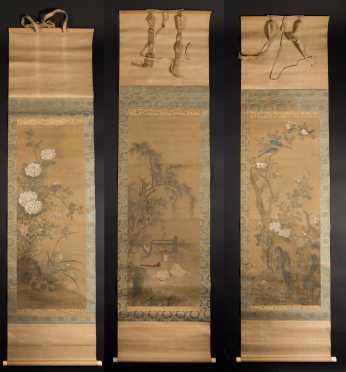 Boxed Set of Three Chinese Scroll Paintings
