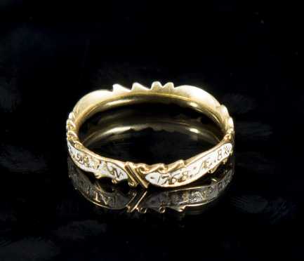 Yellow Gold and White Enamel Memorial Ring