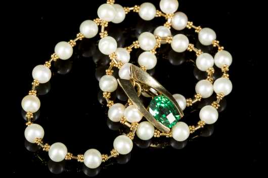 Tourmaline Pendant & Pearl Necklace