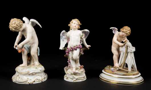 Three Meissen Porcelain Cupid Figures