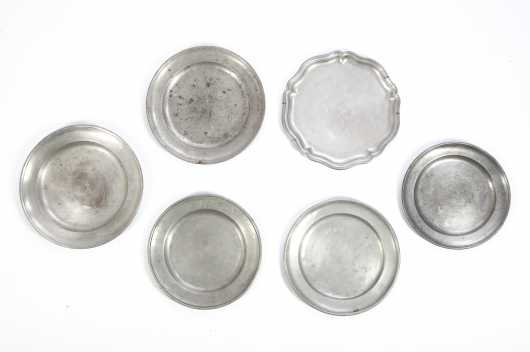 Six Pewter Plates, one marked German
