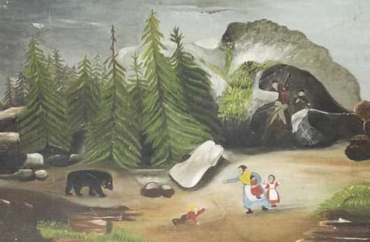 Primitive Painting Bear/Hunters