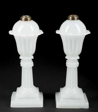 Pair of Clambroth Glass Oil Lamps