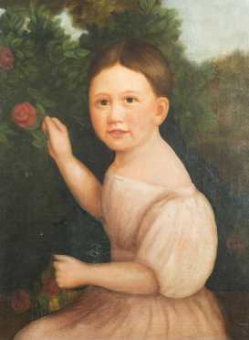 Primitive Painting of a Young Girl, oil on canvas painting of "Augusta Shaw Morton" (1826-1886) 