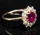 Ruby and Diamond Cluster Ring, set in unmarked yellow gold