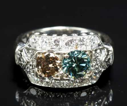 White Gold and Fancy colored Diamond Dinner Ring