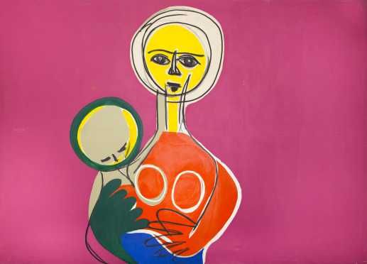 Sachio Yamashita, 20thC., American, attributed , depicting mother and child, acrylic on canvas, unsigned