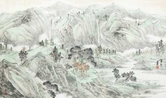 Chinese Watercolor Mountain Painting