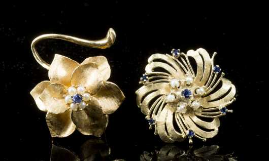 2-14K Yellow Gold and Sapphire Pins
