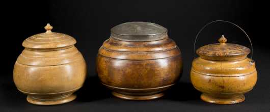 Three Covered American Treen Bowls