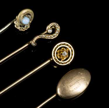 Four Yellow Gold Stick Pins