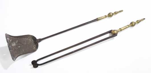 Pair of Brass and Spire Fireplace Tools