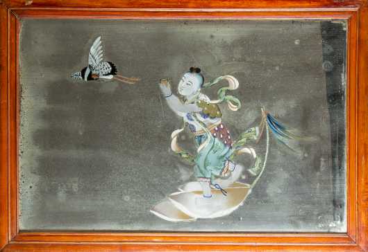 Chinese Reverse Painting on Glass Mirror