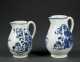 Two Worcester Blue and White Handled Pitchers