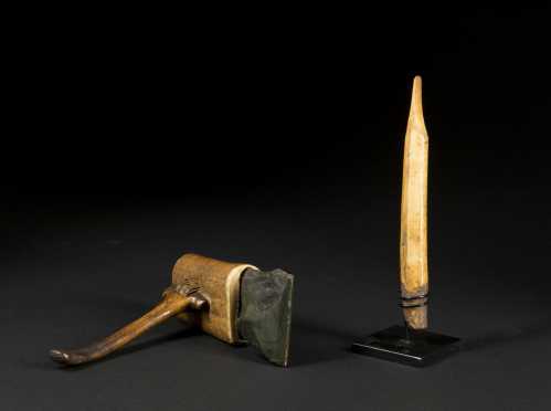 Inuit Walrus Ivory and Stone Adz and Gouging Tool