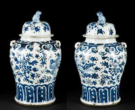 Pair of Chinese 19thC., Covered Jars