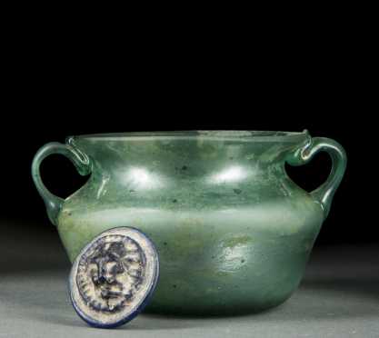 Roman Glass Coin and Vessel