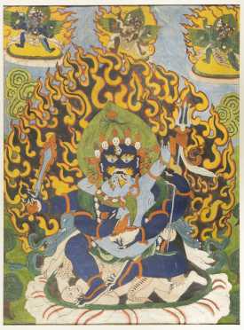 Tibetan Thangka depicting Mahakala in Yabyum