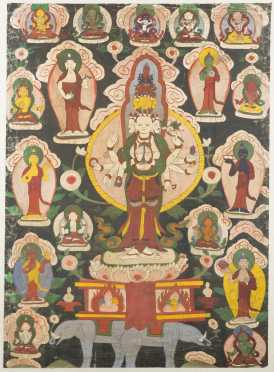 Tibetan Thangka, depicting "Avalokatishvarah"
