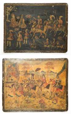 Two Turkish or Persian manuscript covers painted on board
