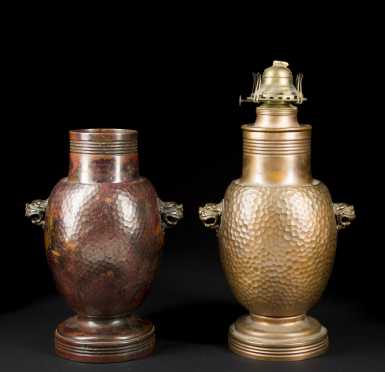 Pair of Gorham and Co., Hammered Vase/Lamp Bases