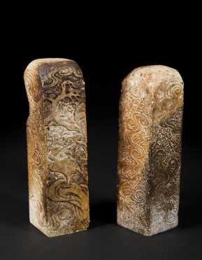 Pair Carved Chinese Hardstone Seals