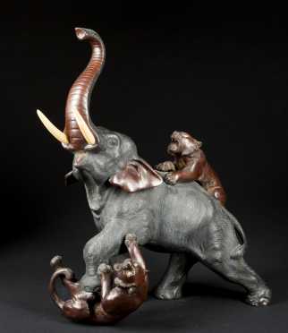 Japanese Bronze Elephant Group