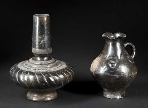 Two Middle Eastern Style Blackware Pots