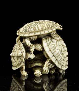 Antique Netsuke, group of turtles