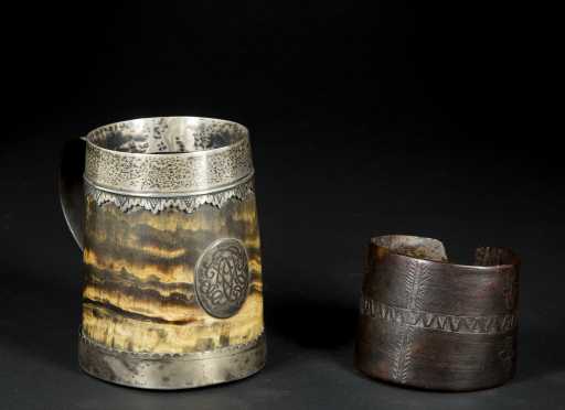 Horn and Silver Mug and Tortoise Shell bracelet