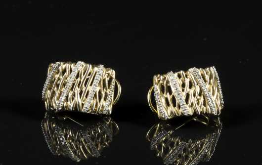 Pair of Yellow Gold and Diamond Earrings
