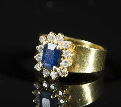 18K Yellow Gold, Sapphire and Diamond Ring