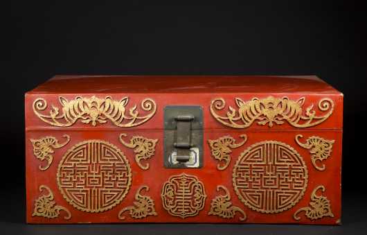Chinese red Lacquer Pigskin Trunk