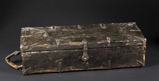17thC leather Covered Vlauables Box