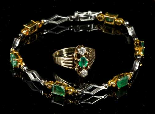 Emerald and Diamond Bracelet and Ring