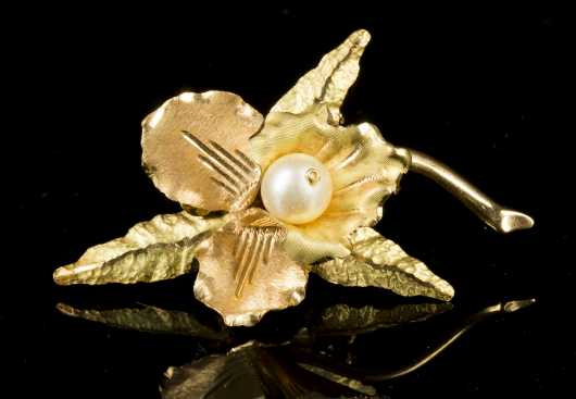 18K yellow and rose gold pin