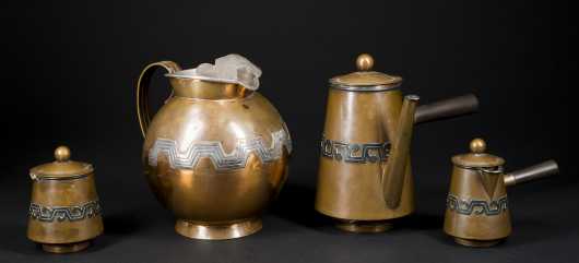 Mexican Taxco Copper and Silver Coffee Set and Pitcher